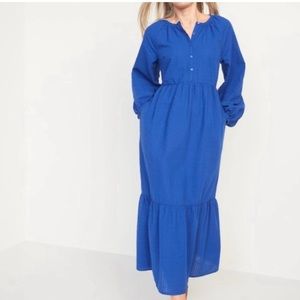 Old Navy Blue Seersucker Cotton Midi